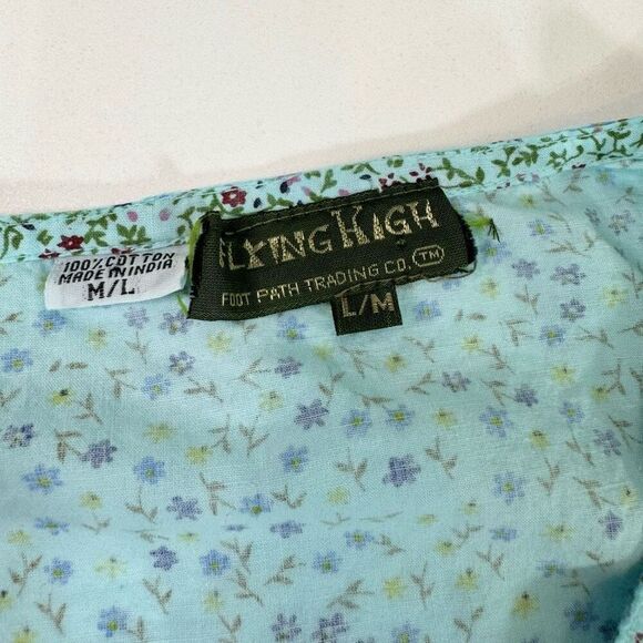 Flying High Foot Path Trading Top Women Large Blue Blouse Cottagecore Patchwork - Picture 6 of 8